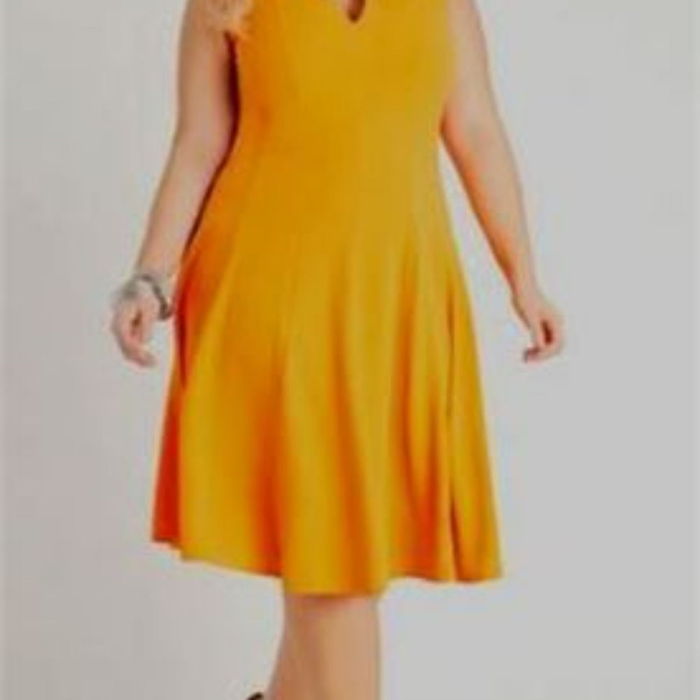 Ashley Stewart Womens Ring Keyhole Pique A Line Dress 14/16, Carrot Curl $57